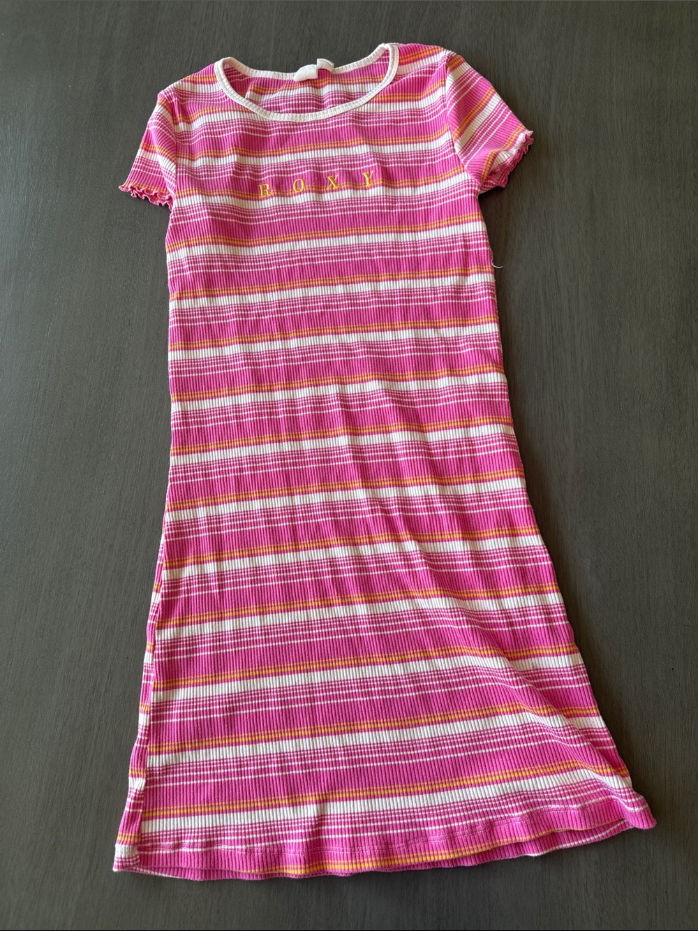 Roxy Pink, White & Yellow Striped Ribbed Tee Dress